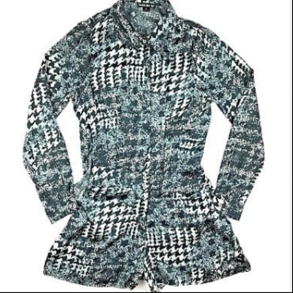 Romper Print Long Sleeve Satin Houndstooth M